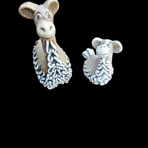 Artesania Rinconada Llama or Alpaca Mom & Baby Figurine Hand Carved Signed Vtg,